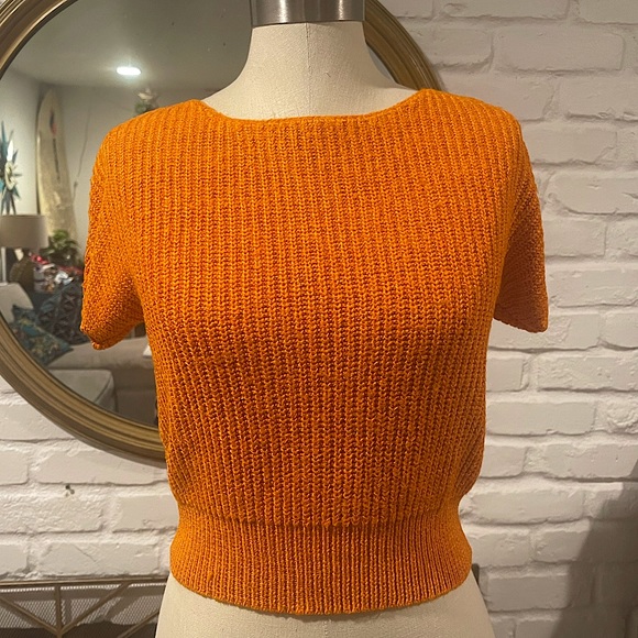 Vintage Christian Dior separates orange knit short sleeve top - Picture 1 of 7